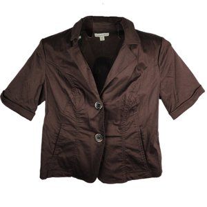Coldwater Creek Brown Short‎ Sleeve Lightweight Jacket Blazer 2 Button Size 16